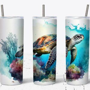 "Turtle Surfacing for Visit" Tumbler - 20oz Stainless steel Skinny Cup - w Lid